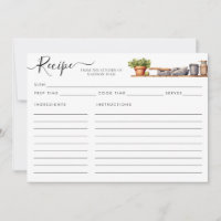 Watercolor Kitchen Shelf Pots Utensils Recipe Card