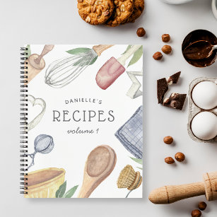 Watercolor Kitchen Supplies Personalised Recipe Notebook