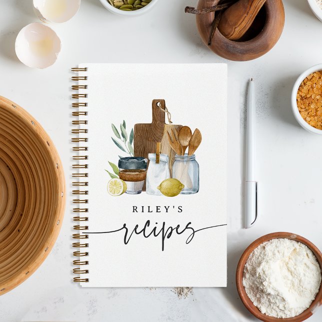 Watercolor Kitchen Supplies Personalised Recipe Notebook (Creator Uploaded)