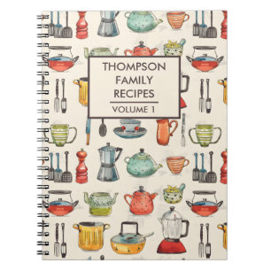 Watercolor kitchen tools Personalised Recipe Notebook