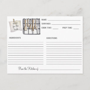 Watercolor Kitchen Utensils Bridal Shower Recipe Postcard