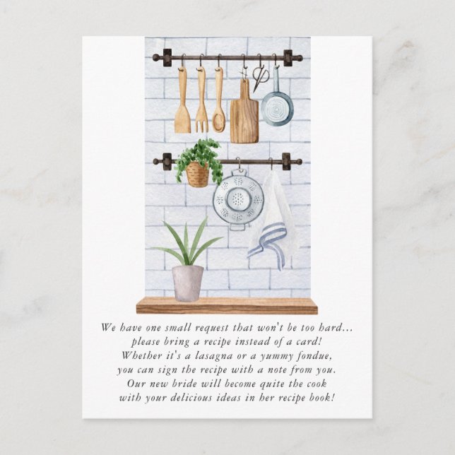 Watercolor Kitchen Utensils Bridal Shower Recipe Postcard (Front)