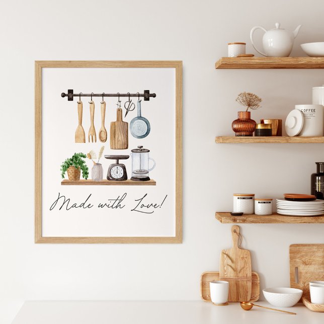 Watercolor Kitchen Utensils Cooking Quote Poster (In situ)