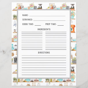 Watercolor Kitchen Utensils Recipe Binder Page