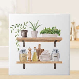 Watercolor Kitchen Utensils Scandinavian Style Ceramic Tile