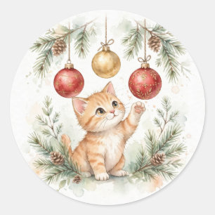 Watercolor Kitten Christmas Ornaments Sticker