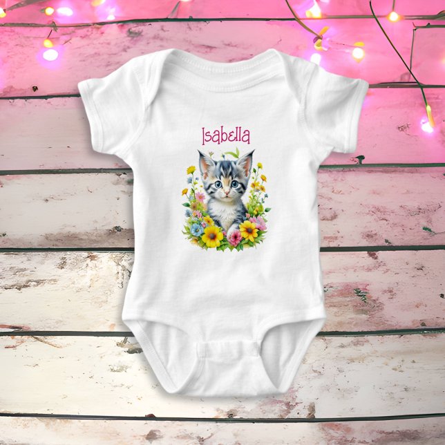Watercolor Kitten Flowers Personalised Baby Bodysuit (Creator Uploaded)