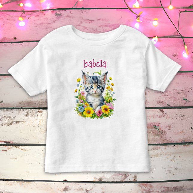 Watercolor Kitten Flowers Personalised Toddler T-Shirt (Creator Uploaded)