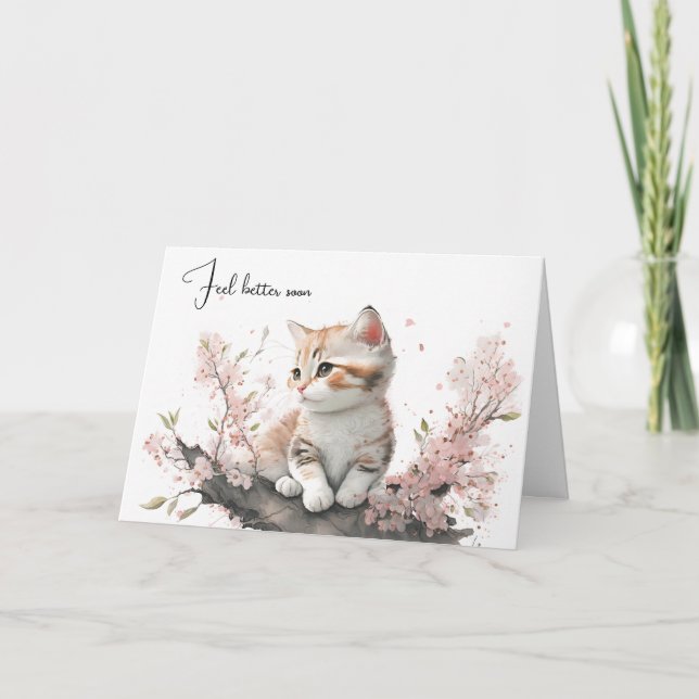 Watercolor Kitten Get Well Soon Card (Front)