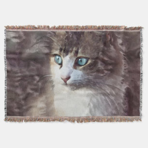 Watercolor Kitten Throw Blanket