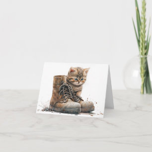 Watercolor Kitten With Old Shoes Note Card