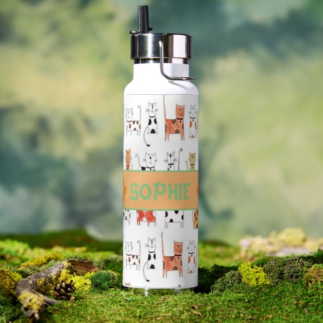 Watercolor Kitties Thor Water Bottle (Outdoor)