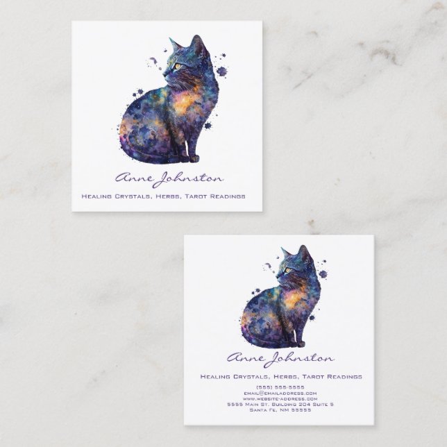 Watercolor Kitty Square Business Card (Front/Back)