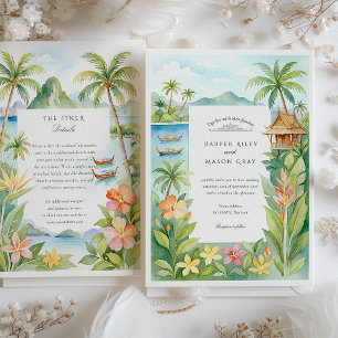 Watercolor Ko Samui Thailand Destination Wedding Invitation