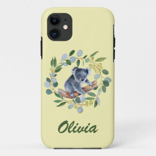 Watercolor Koala and Eucalyptus Wreath  iPhone 11 Case
