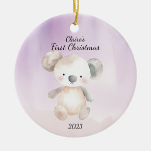 Watercolor Koala Bear First Christmas Personalized Ceramic Ornament