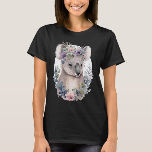 Watercolor Koala Bear Flower Crown Floral T-Shirt