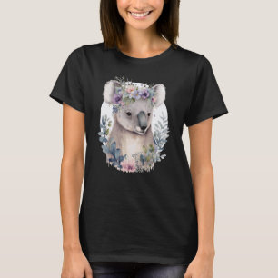 Watercolor Koala Bear Flower Crown Floral T-Shirt