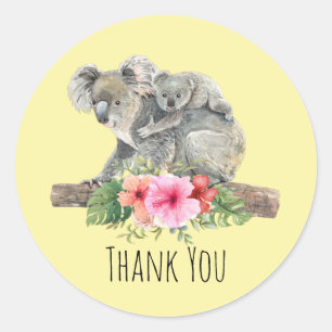 Watercolor Koala Bears Cute Mom & Baby Thank You Classic Round Sticker