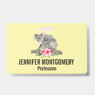 Watercolor Koala Bears Cute Mum & Baby ID Badge