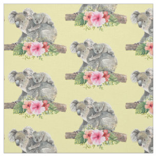 Watercolor Koala Bears Cute Mum & Baby Pattern Fabric