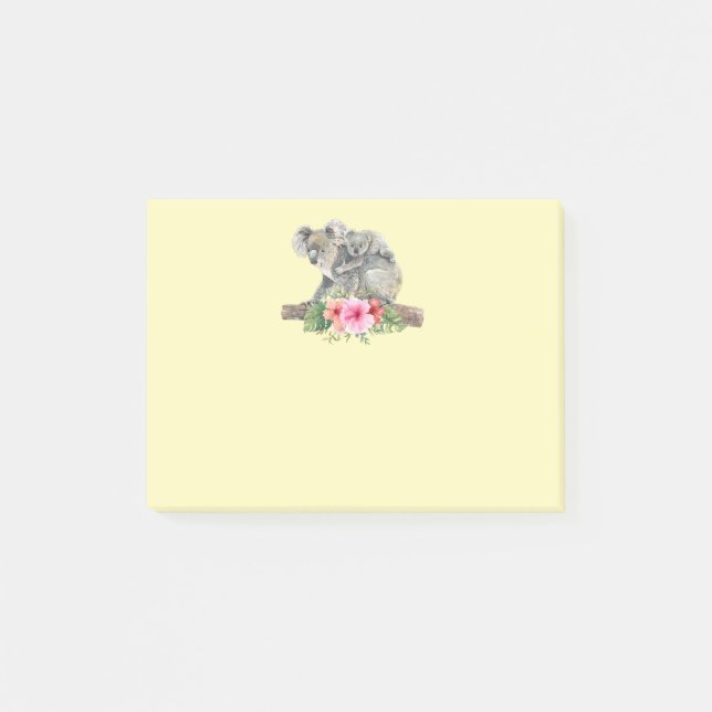 Watercolor Koala Bears Cute Mum & Baby Post-it Notes (Front)
