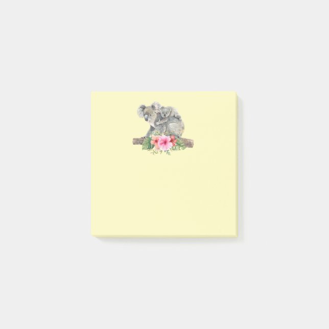 Watercolor Koala Bears Cute Mum & Baby Post-it Notes (Front)