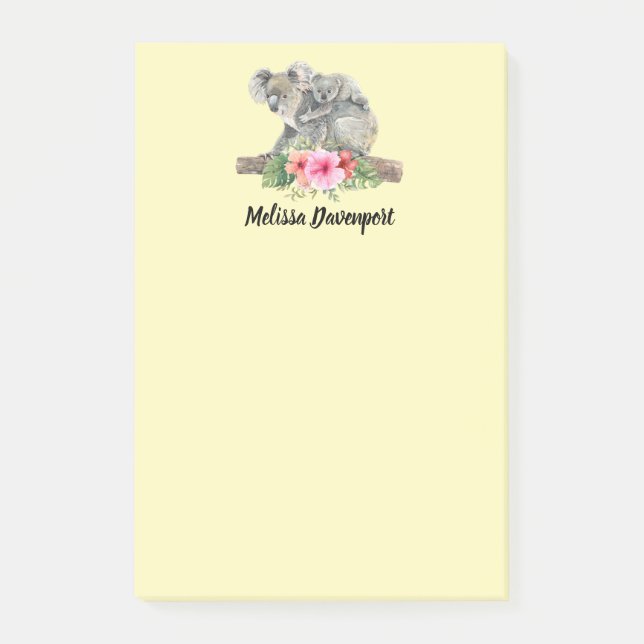 Watercolor Koala Bears Cute Mum & Baby Post-it Notes (Front)