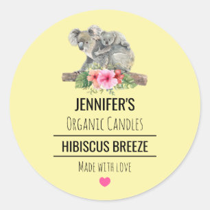Watercolor Koala Bears Cute Soap or Candle Scent Classic Round Sticker