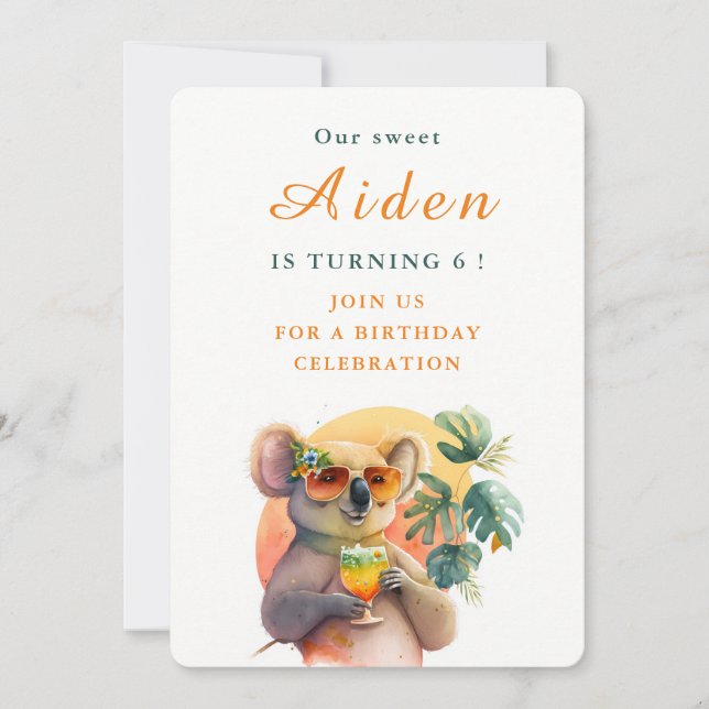 Watercolor Koala - Birthday Invitation Card (Front)