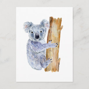 Watercolor koala illustration postcard