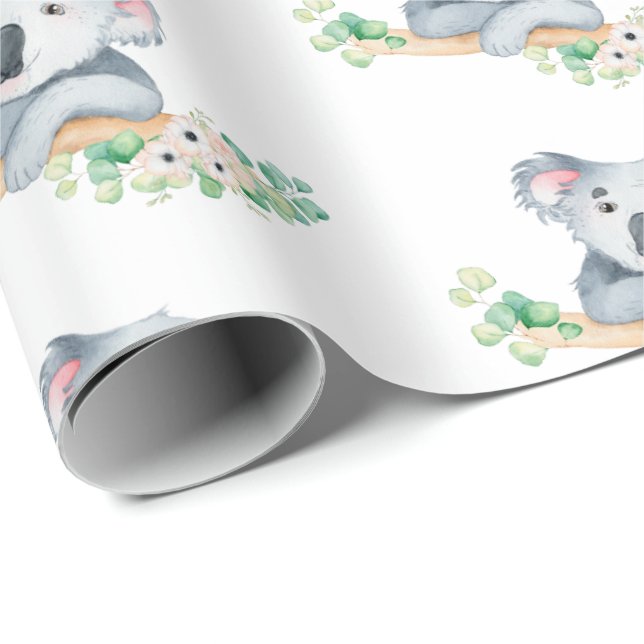 Watercolor koala with gum leaves and flowers wrapping paper (Roll Corner)