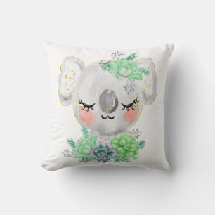 Watercolor Koala with Succulents Throw Pillow