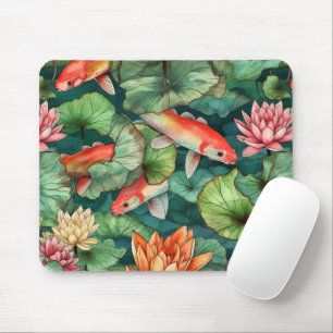 Watercolor Koi and Water Lilies Mousepad