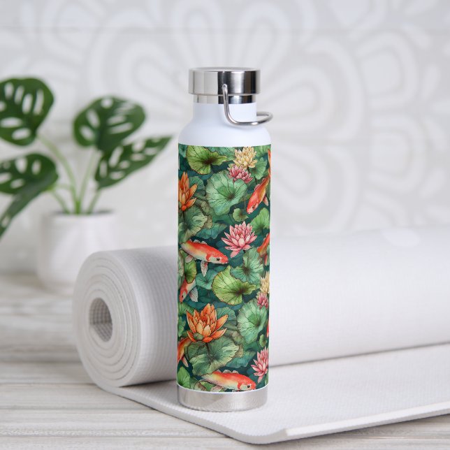 Watercolor Koi and Water Lilies Water Bottle (Yoga)