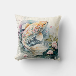 Watercolor Koi Fish Art Cushion