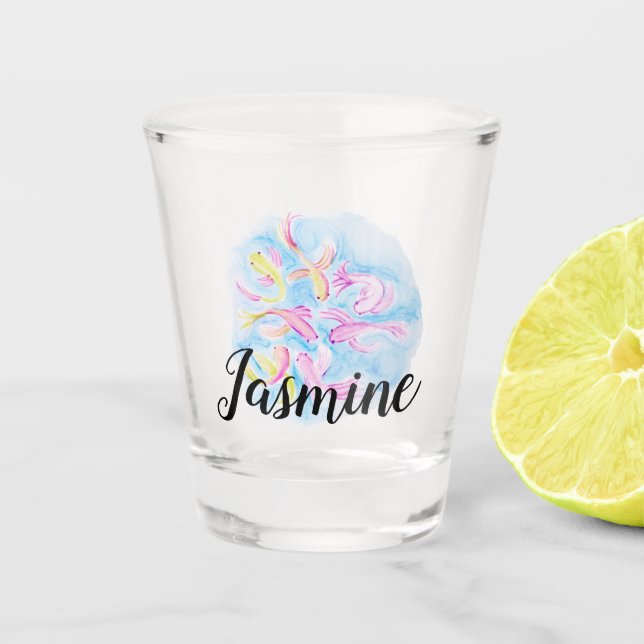 Watercolor Koi Fish Colourful Custom Personalised Shot Glass (Front)