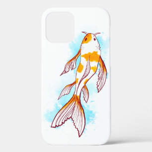 Watercolor Koi Fish Drawing on White Background iPhone 12 Case
