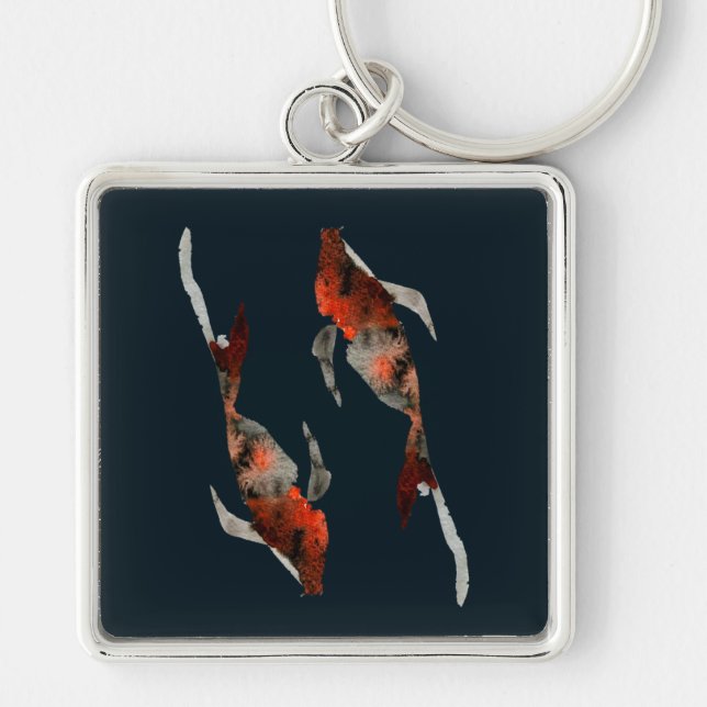 Watercolor koi fish illustration key ring (Front)