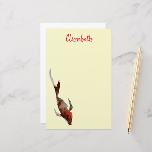 Watercolor koi fish illustration stationery (Front/Back In Situ)