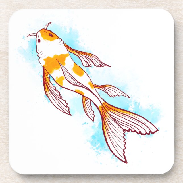 Watercolor Koi Fish on White Illustration Coaster (Front)