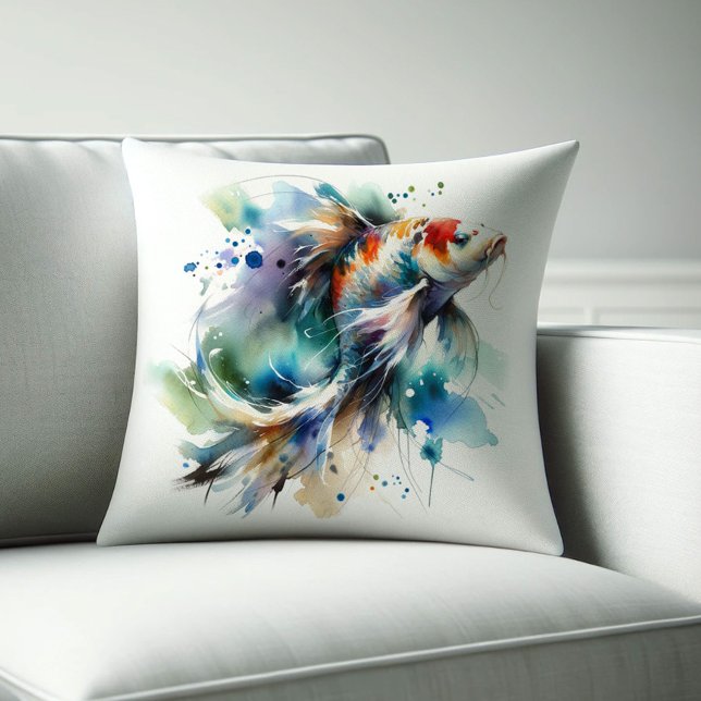Watercolor Koi Fish Pillows (Koi fish throw pillow watercolor drawing. )
