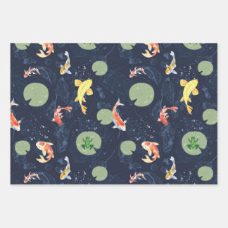 Watercolor Koi Fish Pond Seamless Pattern Wrapping Paper Sheet