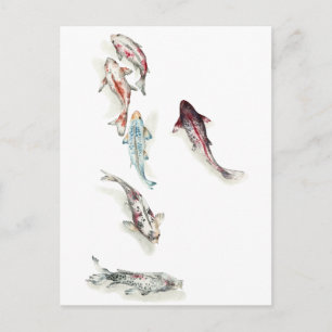 Watercolor Koi Fish Postcard