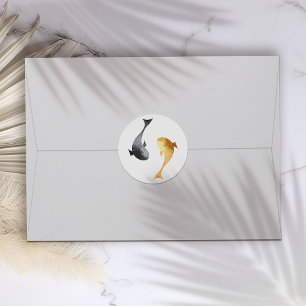 Watercolor Koi Fish Wedding Classic Round Sticker