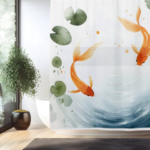 Watercolor Koi Pond Serenity Japanese Style Shower Curtain