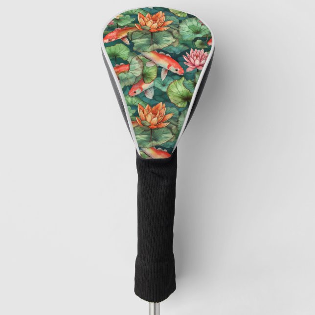 Watercolor Koi & Water Lilies Golf Head Cover (Front)