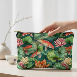 Watercolor Koi & Water Lilies Small Accessory Pouch
