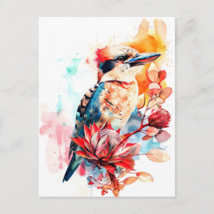 Watercolor Kookaburra on Protea Postcard