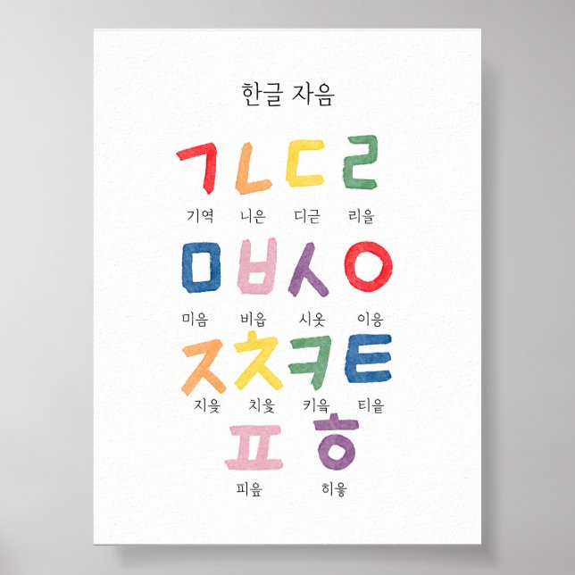 Watercolor Korean Hangul Consonant poster (Front)